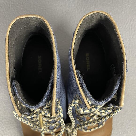 Sorel Wedge Boots Womens Size 8.5 Blue Brown Lexie Leather Canvas NL2265-269 - Picture 7 of 16